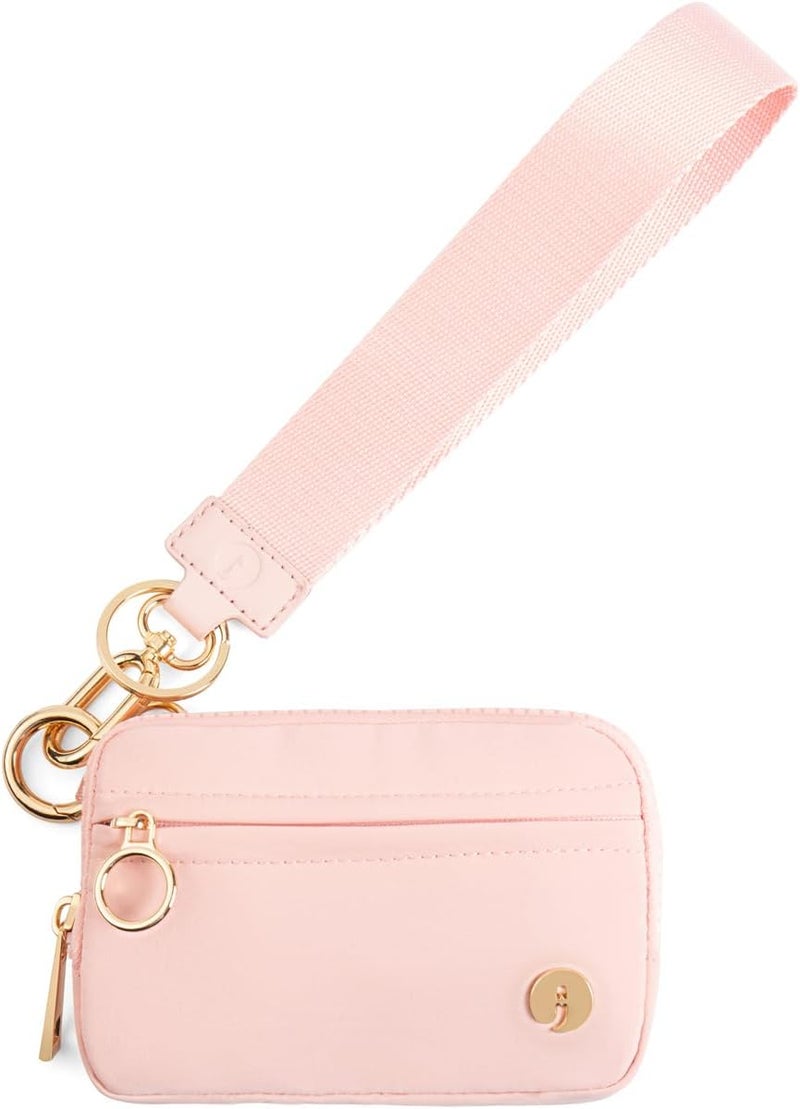 JEEBURYEE Wristlet Keychain Wallets for Women RFID Blocking Credit Card Holder Small Zipper Coin Purse Change Pouch with ID Window and Detachable Wrist Strap Pink - Image 1